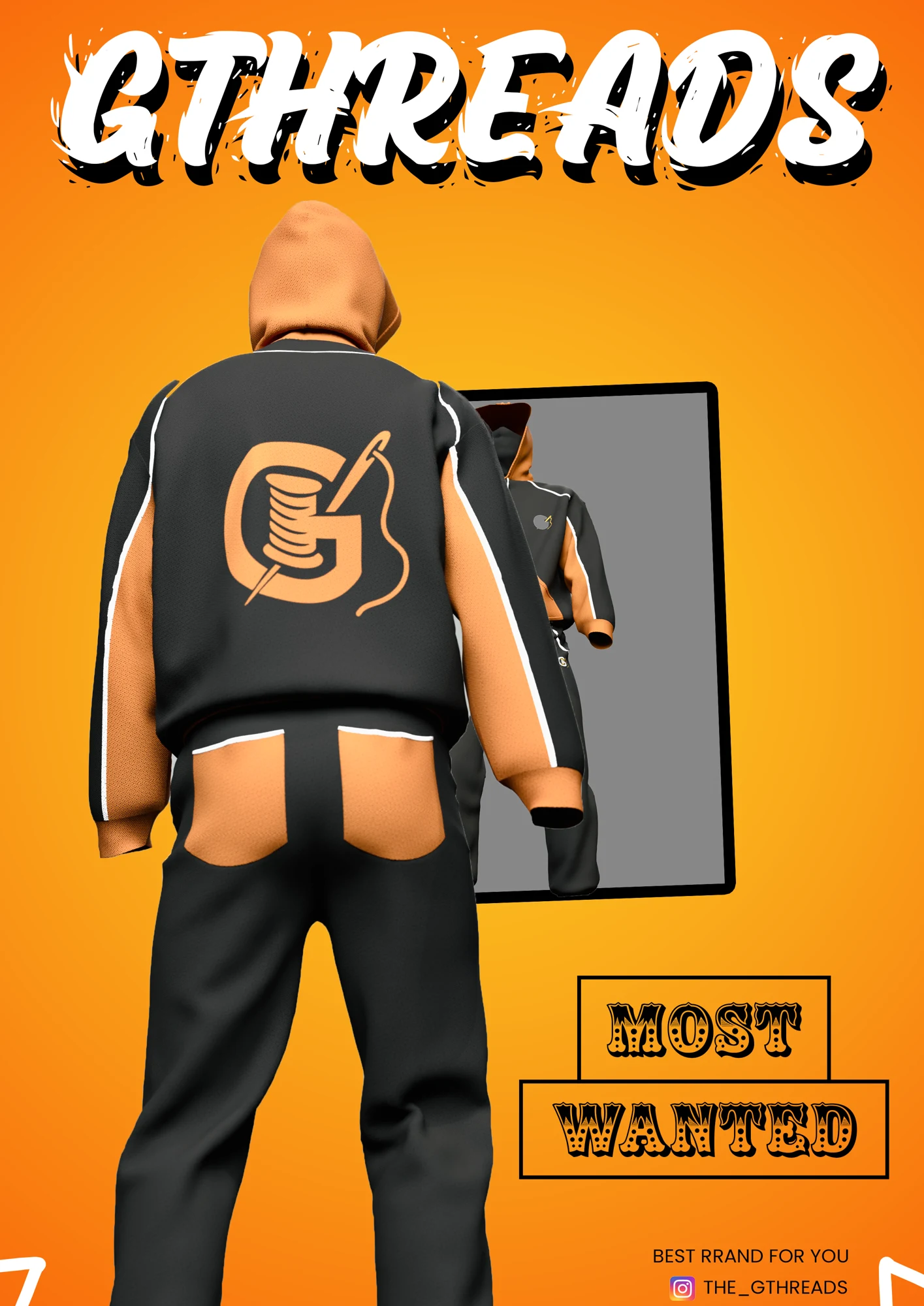 Orange project poster — garment, identity and visual messaging.