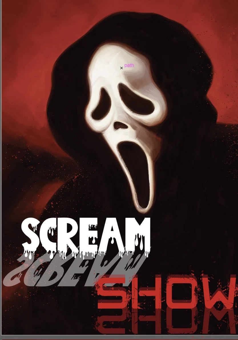 Scream poster with red background and overlapping type